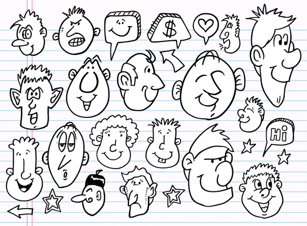 Notebook doodle skiss ansikte vektor set — Stock vektor