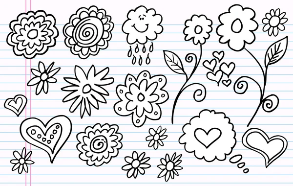 Laptop doodle schets bloem vector set — Stockvector
