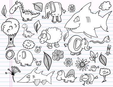 Notebook Doodle Animal Design Elements Vector Set clipart