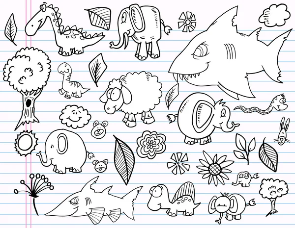 Caderno Doodle Animal Design Elements Vector Set — Vetor de Stock