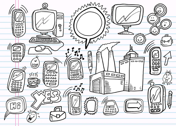 Ensemble vectoriel de conception d'entreprise Doodle Electronics Work — Image vectorielle