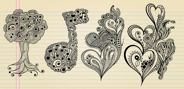 Henna Doodle Sketch Vector Design Set — Stock Vector