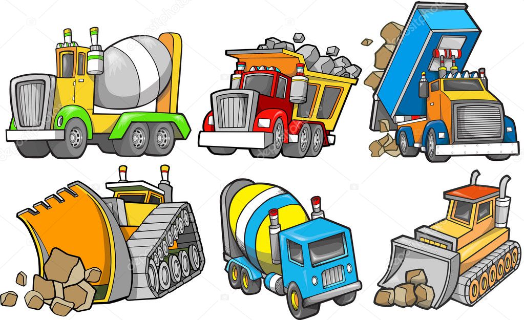 Construction Vehicle Vector Illustration Set