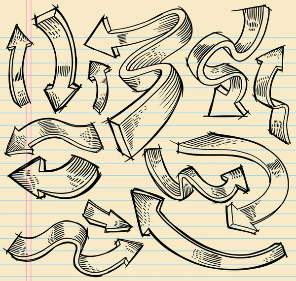 Notebook Doodle Sketch Freccia Design Vector Set — Vettoriale Stock