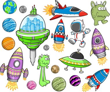 Cute Outer Space Vector Design Elements Set clipart