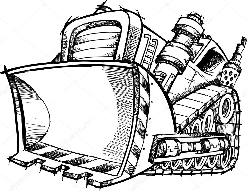 Doodle Sketch Bulldozer Vector Art