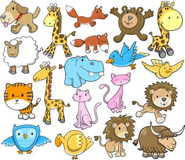 Cute Animal Safari Wildlife Vector Design Set clipart