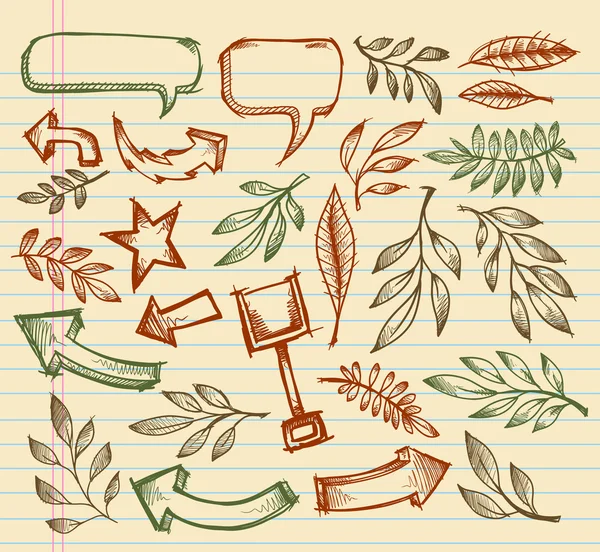 Cuaderno doodle dibujo vector ilustración conjunto — Vector de stock