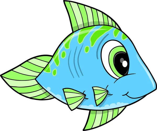 Şirin mutlu mavi balık vektör çizim — Stok Vektör