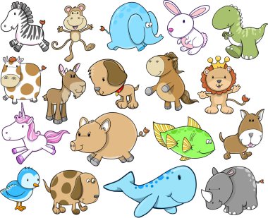 Cute Animal Safari Wildlife Vector Set clipart