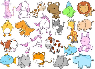 Cute Animal Wildlife Vector Design Set clipart