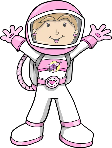 Astronaut tecknad flicka skiss doodle vektor — Stock vektor