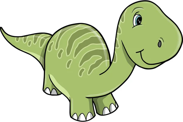 Happy Cute Green Dinosaur Vector Illustration — Stock Vector