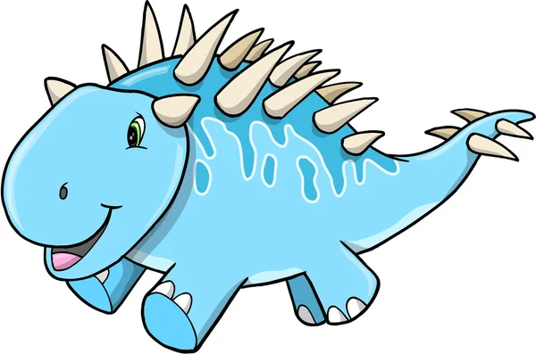 かわいい幸せの青い恐竜ベクトル イラスト — ストックベクタ