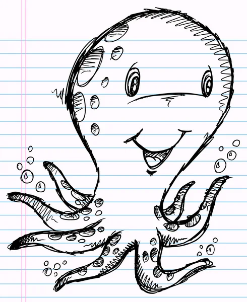 Notebook Sketch Doodle Octopus Vector Illustration — Stock Vector