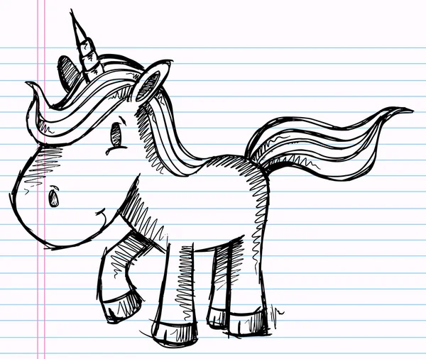 Cuaderno Doodle Boceto Unicornio Pony Vector Ilustración — Vector de stock