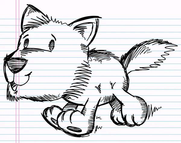 Buku Catatan Doodle Sketch Wolf Pup Vector Illustration - Stok Vektor
