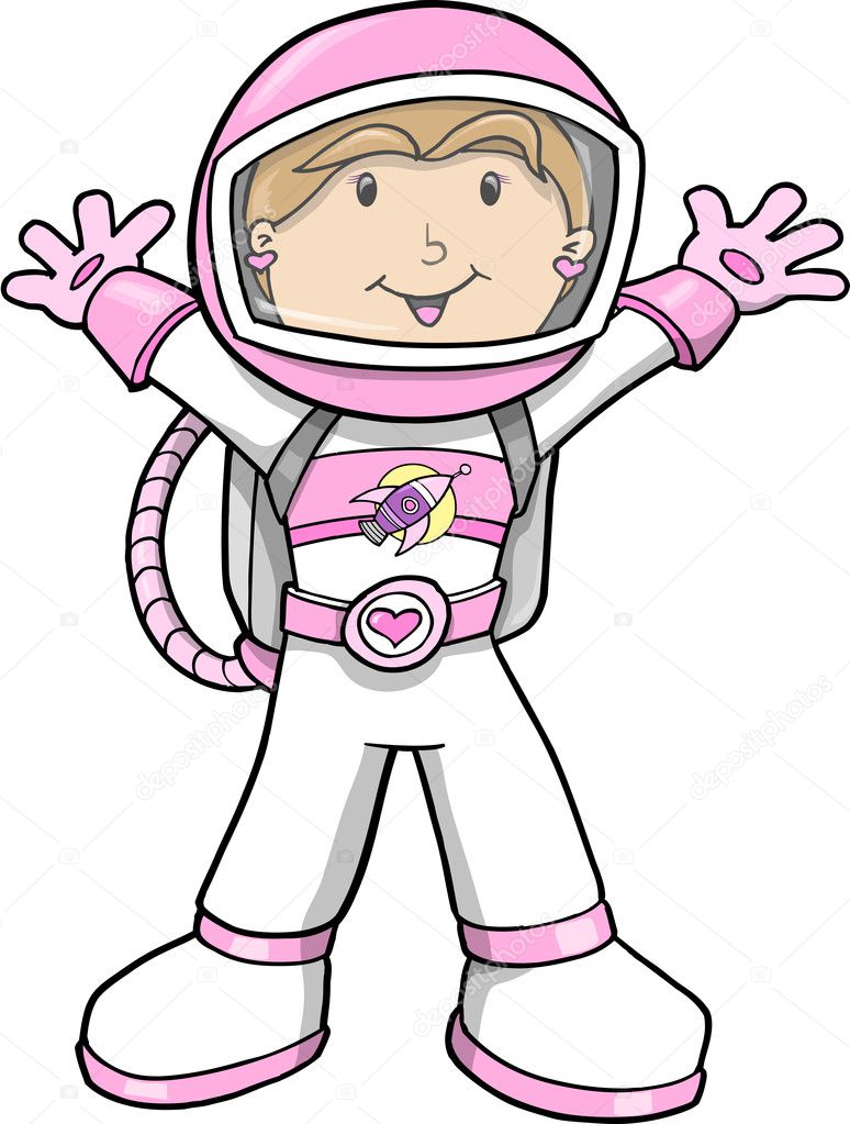 Astronaut Cartoon Girl Sketch Doodle Vector