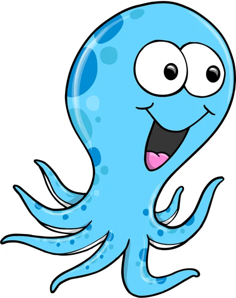 Silly Blue Octopus Vector Illustration Art — Stock Vector