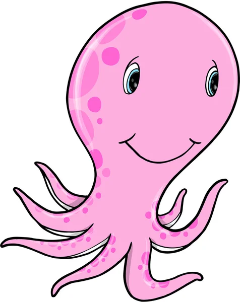Cute Pink Octopus Vector Illustration Art — Stock Vector