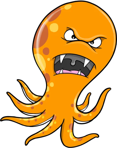 Angry Orange Octopus Vector Ilustración Arte — Vector de stock