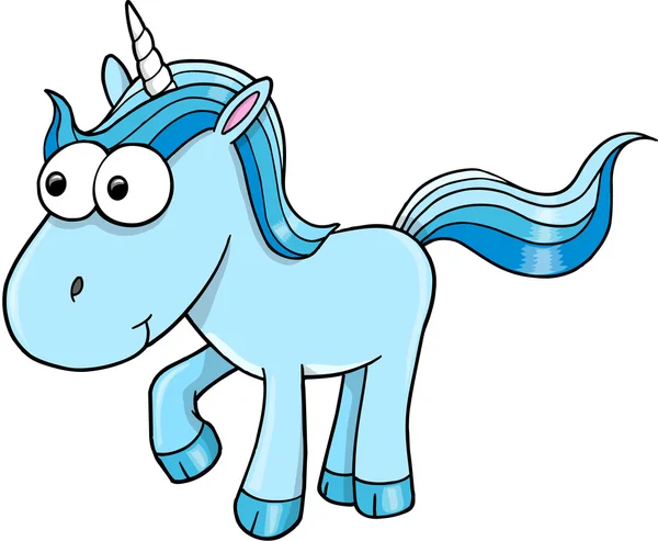 Goofy Blue Unicorn Vector Illustration — Stock Vector