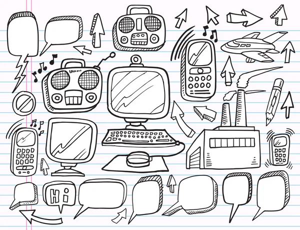Caderno Doodle Electronics Trabalho conjunto de vetores de negócios —  Vetores de Stock