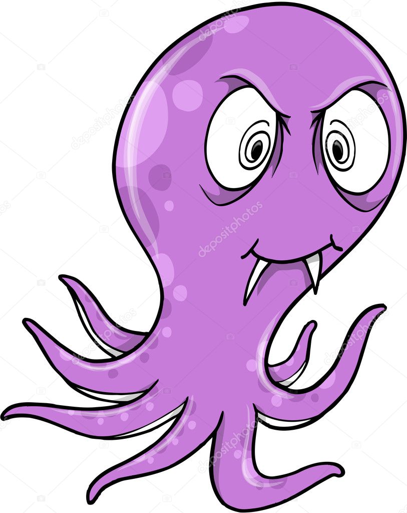 Crazy Purple Octopus Vector Illustration Art