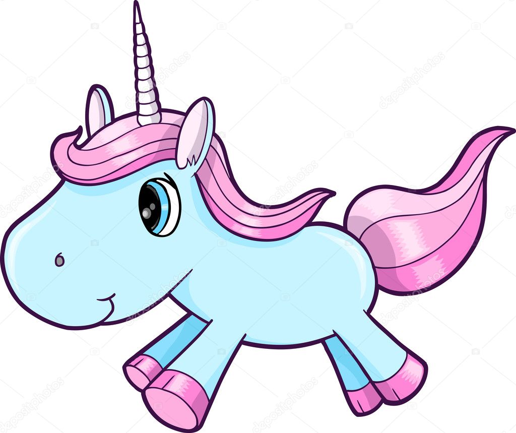 Cute Blue Unicorn Animal Vector Illustration Art — Stock 