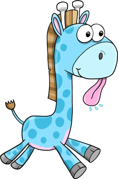 Gofy Silly Blue Giraffe Animal Safari Wildlife Vector — стоковый вектор