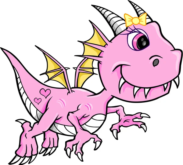 Bonito rosa menina dragão vetor animal ilustração arte — Vetor de Stock