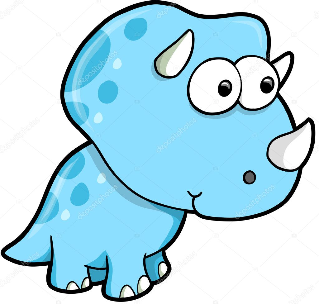 Silly Goofy Blue Triceratops Dinosaur Vector Illustration