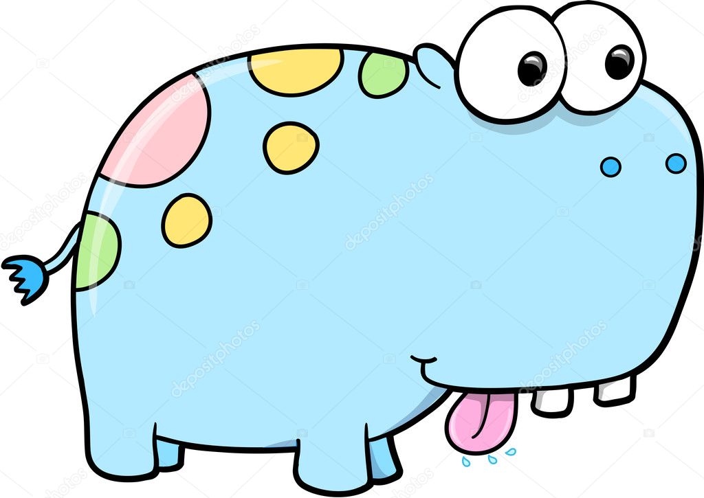 Goofy Silly Blue Hippopotamus Vector Safari Animal