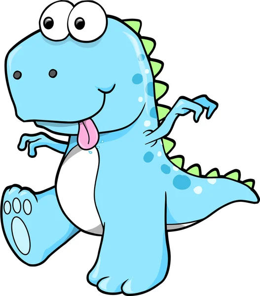 Silly Goofy Blue Dinosaur T-Rex Vector Illustration Art — Stock Vector