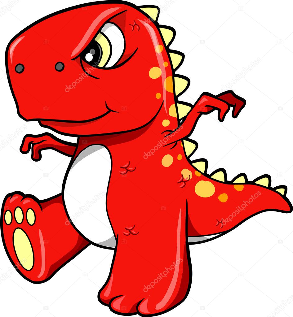 Angry Mean Red Dinosaur T-Rex Vector Illustration Art