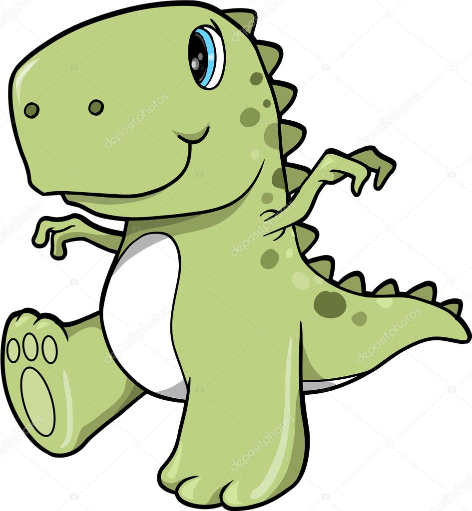 Cute Green Dinosaur T-Rex Vector Illustration Art