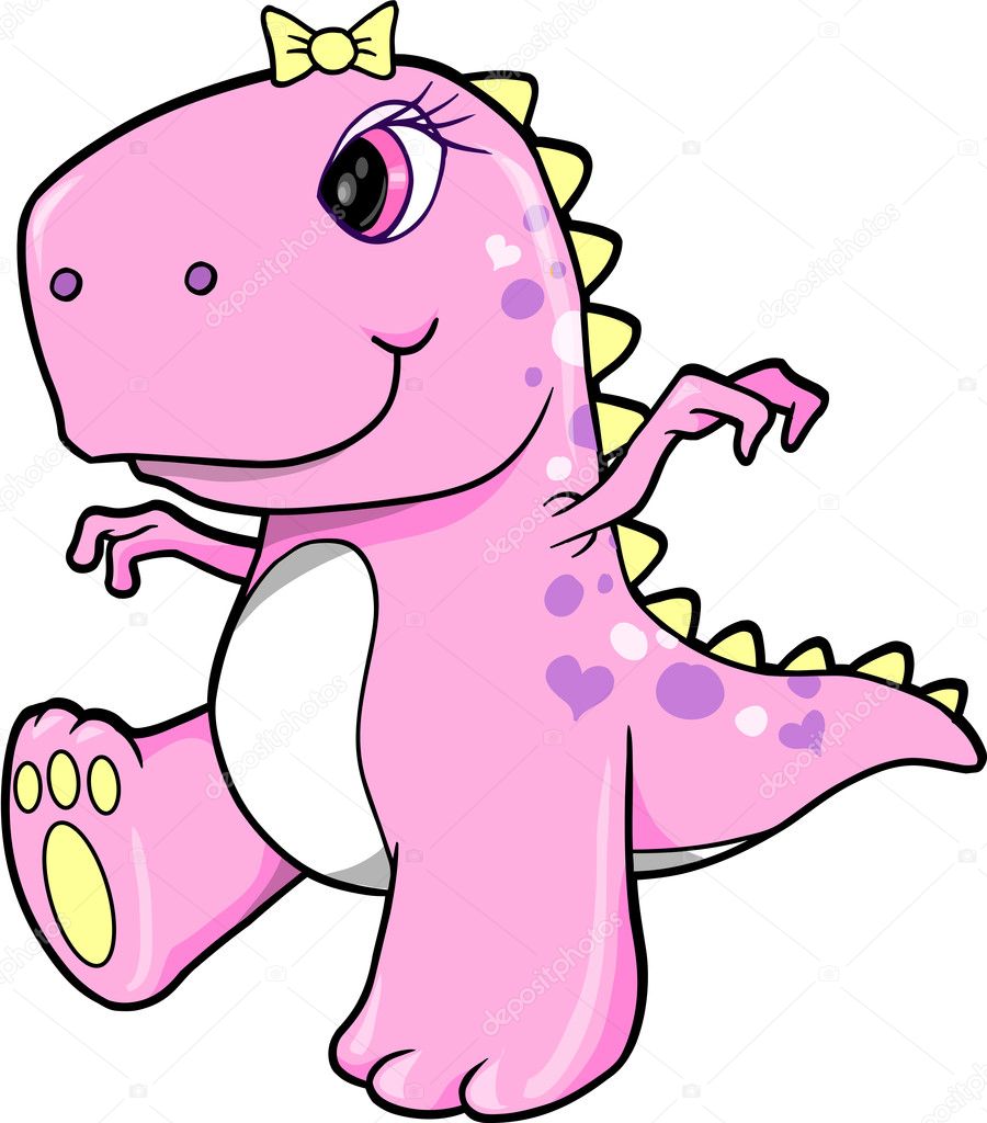 Cute Pink Girl Dinosaur T-Rex Vector Illustration Art