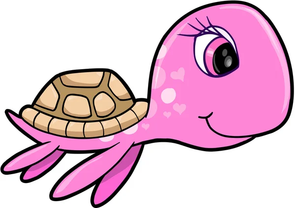 Pink Girl Summer Sea Turtle Animal Vector Illustration — Stock Vector