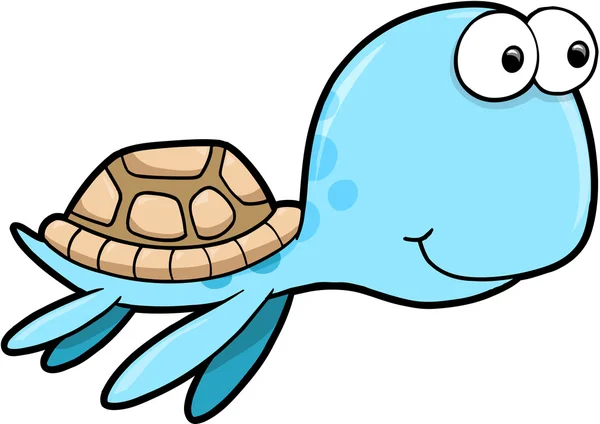 Silly Happy Summer Sea Turtle Animal Vector Ilustración — Vector de stock