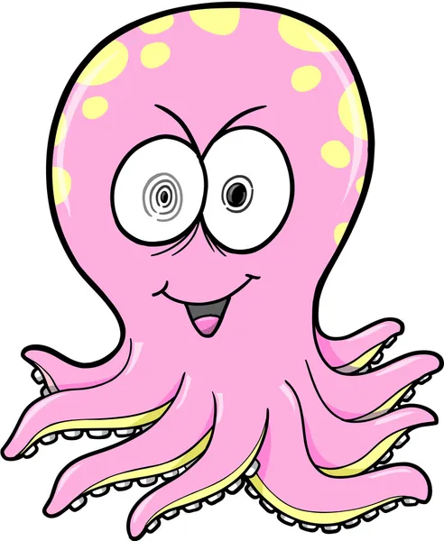 Crazy Pink Octopus Ocean Vector Illustration — Stock Vector