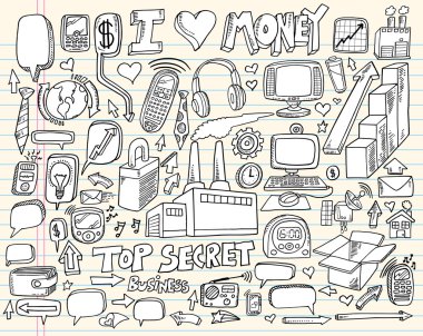 Doodle Business Technology Design Elements Vector Set clipart