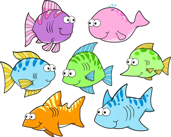 Notebook Doodle Sketch Ocean Animals Vector Set — Stock Vector ...