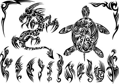 Dragon and Turtle Tattoo Set Vector Illustration clipart