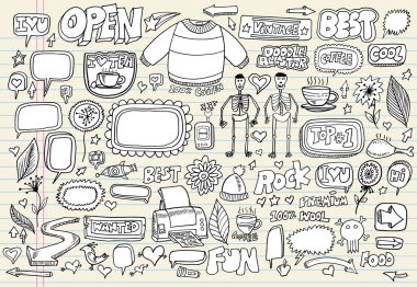 Notebook Doodle Sketch Design Elements Vector Illustration Set clipart