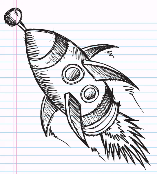 Notebook Doodle Sketch Rocket Vector Illustration — Stock Vector