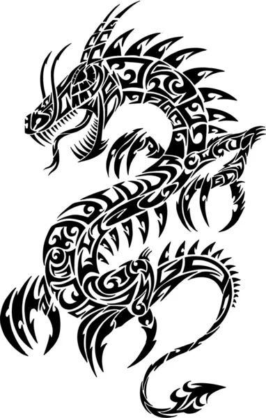 Ikonik dragon tribal tattoo vektörel çizimi — Stok Vektör