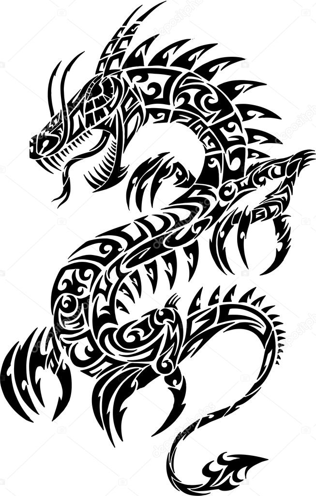Iconic Dragon Tribal Tattoo Vector Illustration