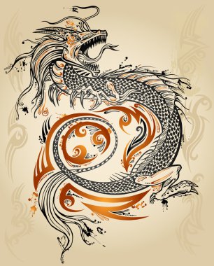 Dragon Doodle Sketch Tattoo Icon Tribal grunge Vector clipart