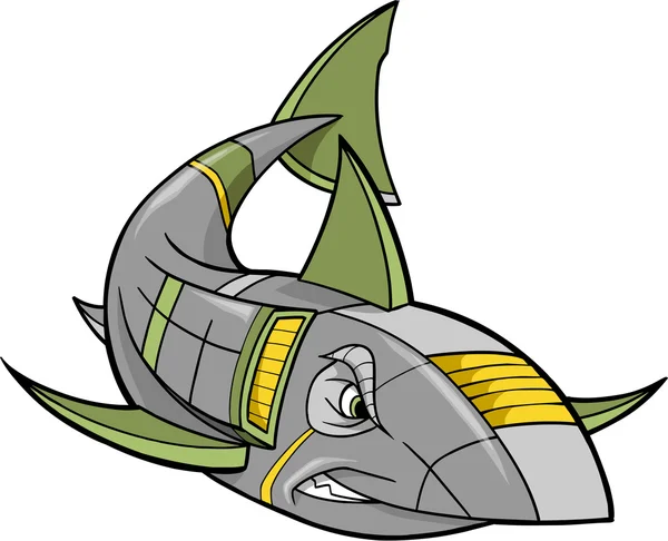 サイボーグ ロボット サメ ベクトル アート イラスト — ストックベクタ