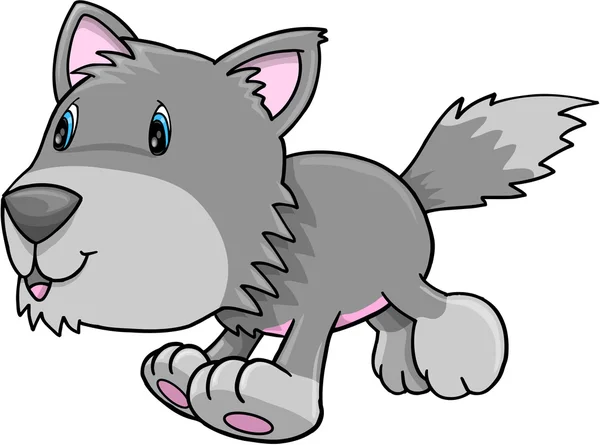 Söt grå varg valp hund vektor illustration konst — Stock vektor